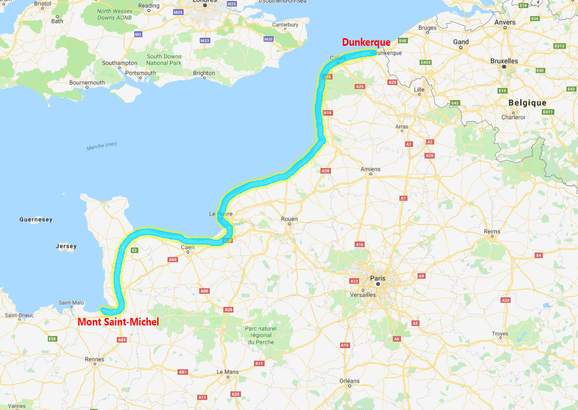 Euro Velo 4 - itineraire Dunkerque vers Mont Saint Michel